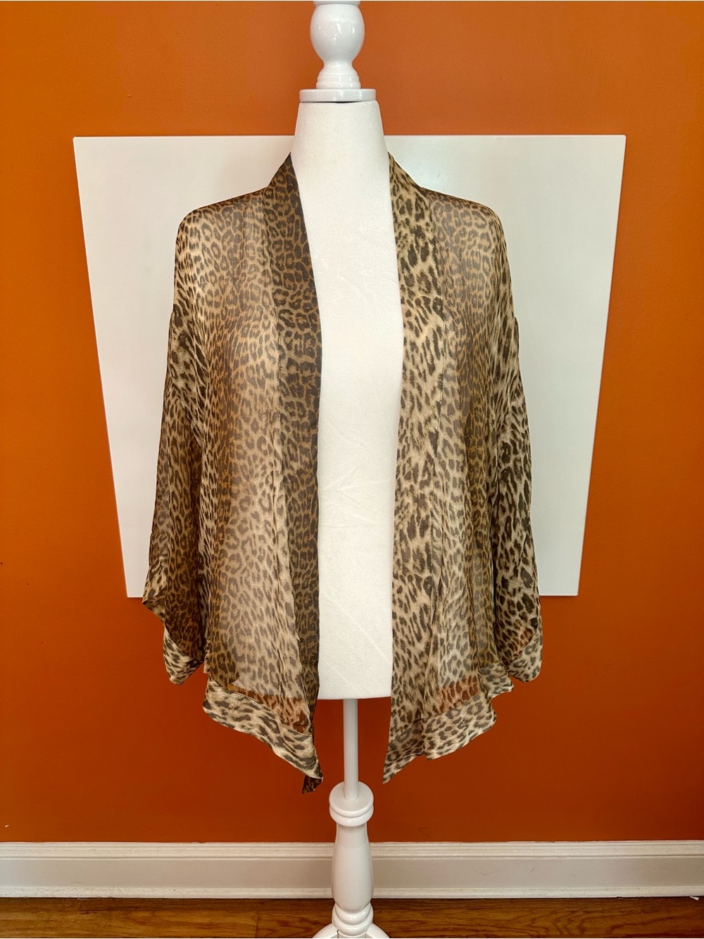 Coldwater Creek 100% Silk Leopard Print Kimono Cardigan Wrap Plus Size 1X